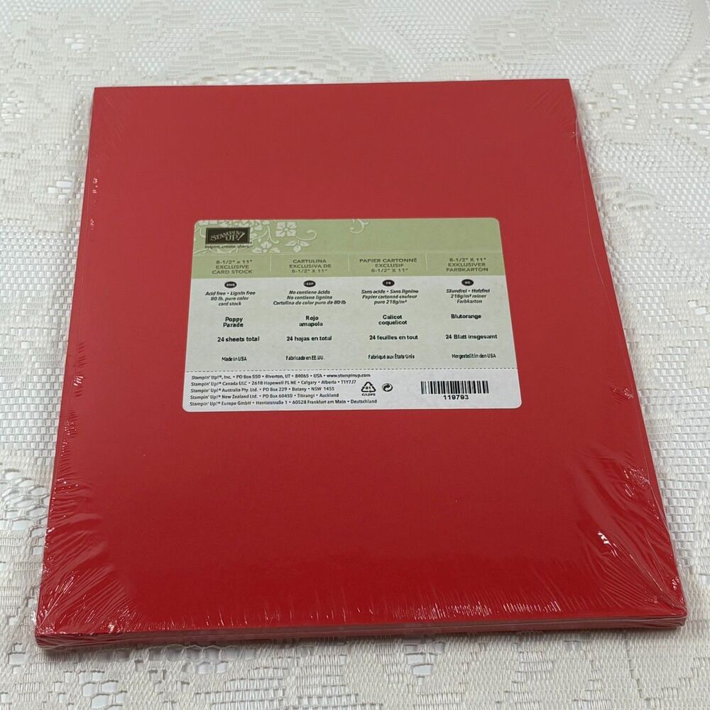 Stampin Up POPPY PARADISE Cardstock 8.5X11 - Red 24 Sheets New